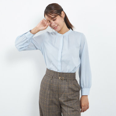 【SL/長袖】バンドカラー比翼仕様/ブルー/「ストレッチ」「通気性」「吸水・速乾」