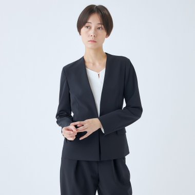 【SL】【年間】ノーカラージャケット/ネイビー/ウォッシャブル