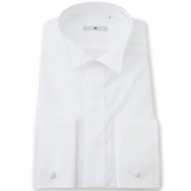 【SILVER LINE】ウイングカラードレスワイシャツ/ホワイト×ブロード/ダブルカフス(ゴムカフス付)