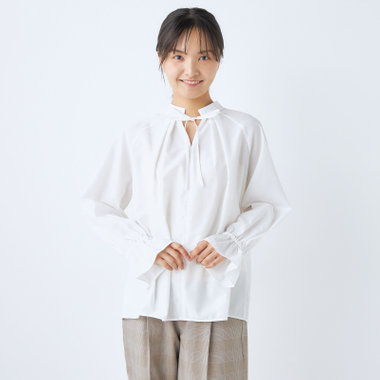  【SL/長袖】2WAYタックブラウス/ホワイト