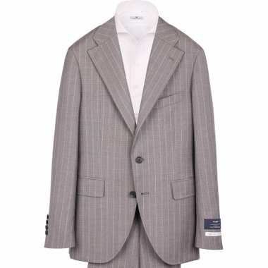 【WEB限定/OUTLET】【CLASSICO TAPERED】【春夏】3釦段返りシングルスーツ 2タック/グレー×ストライプ/サイドAJ/MARZOTTO