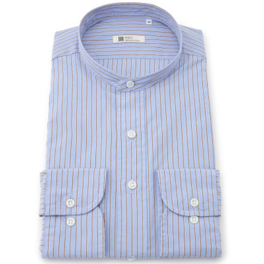 【RBC】バンドカラーシャツ/ブルー×ストライプ