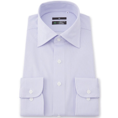 【BLACK LINE】ワイドカラーワイシャツ/パープルストライプ「4S」スーパーノンアイロン・ストレッチ/Oil guard
