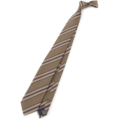 【BLACK LINE】コットンシルクストライプネクタイ 7.5cm幅/ベージュ×ワイン/ITALIAN FABRICS