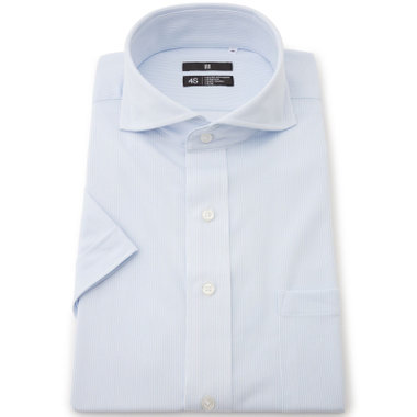 【発送在庫あり】【BLACK LINE/半袖】ホリゾンタルワイドワイシャツ/サックス×ホワイトストライプ/「4S」スーパーノンアイロン・ストレッチ