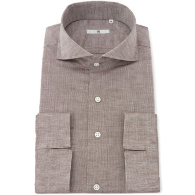 【SILVER LINE/七分袖】ホリゾンタルワイドカラーワイシャツ/ブラウン