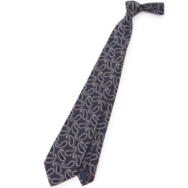 【SILVER LINE】シルクコットンペイズリーネクタイ 8.5cm幅/ネイビー×シルバー/ITALIAN FABRICS