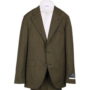【WEB限定/OUTLET】【CLASSICO TAPERED】【春夏】3釦段返りシングルスーツ 2タック/カーキ×ストライプ/サイドAJ/MARZOTTO