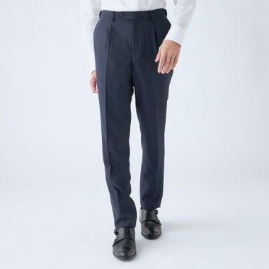 【RBC】【秋冬】ウールブレンド1タックテーパードパンツ/ネイビー×バーズアイ/ウエストムーブ/※裾上げ必要