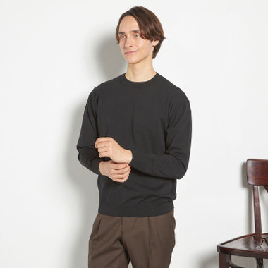 【RBC】コットンブレンドクルーネックニット/ブラック/マシンウォッシャブル/「UVカット」「接触冷感」