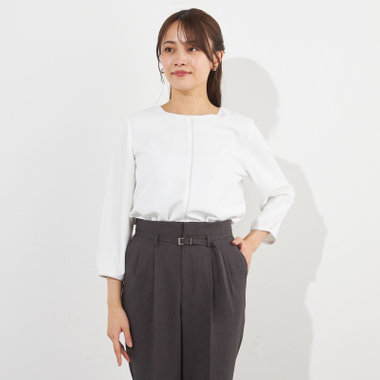 SILVER LINE/7分袖】配色クルーネックプルオーバー/ホワイト×グレー