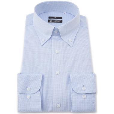 【発送在庫あり】【WEB限定】【BLACK LINE】ボタンダウンワイシャツ/ブルー＆ホワイト×ドビー/「4S」スーパーノンアイロン・ストレッチ