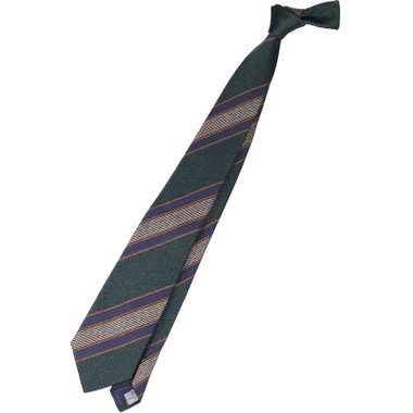 【発送在庫あり】【SL】コットンウールシルクストライプネクタイ 8.5cm幅/グリーン×ネイビー×ブラウン/ITALIAN FABRICS