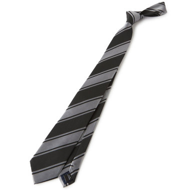 【BLACK LINE】シルクブレンドストライプネクタイ 7.5cm幅/ブラック×グレー