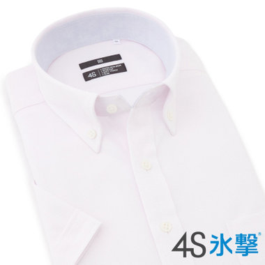 【BLACK LINE/半袖】ボタンダウンワイシャツ/ピンク×ドビー/襟裏別布/「氷撃」冷感PRINT「4S」スーパーノンアイロン・ストレッチ