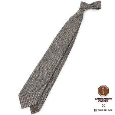 【SILVER LINE】シルク グレンチェック柄ネクタイ 8.5cm幅/ ベージュ /猿田彦珈琲 SARUTAHIKO COFFEEコラボ