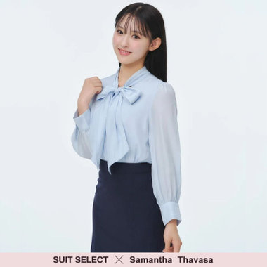 【SUIT SELECT×Samantha Thavasa】【長袖】リボンブラウス/ブルー