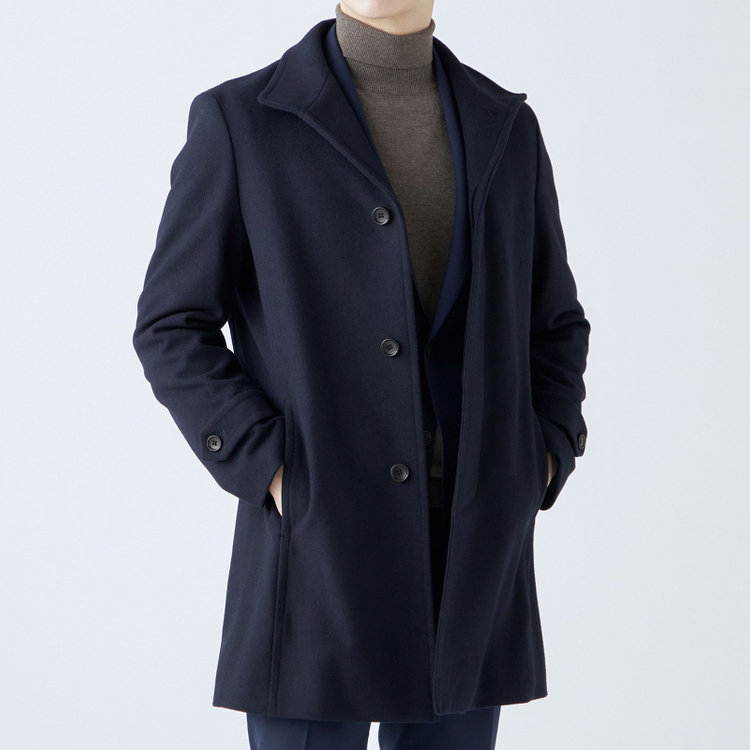 ブラックライン 【発送在庫あり】【BL】ウールブレンドスタンドカラーチェスターコート/ネイビー 紺中間