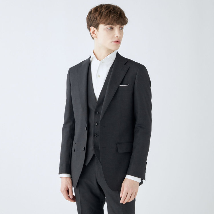 シルバーライン 【CLASSICO TAPERED】【年間】2釦シングルスリーピーススーツ 1タック/グレー×ピンドット/※裾上げ必要 グレー中間