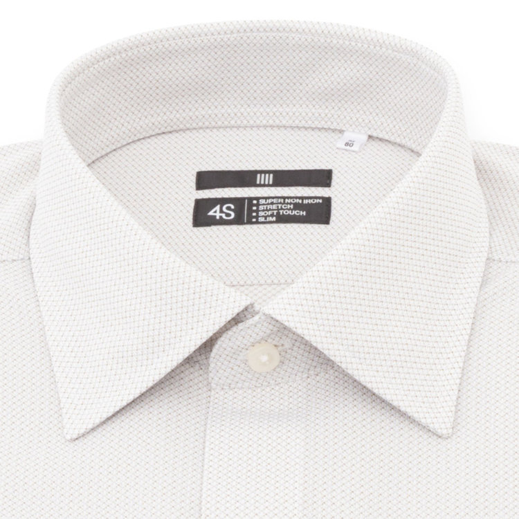 ブラックライン 【発送在庫あり】【BL】ワイドカラーワイシャツ/ベージュ×ドビー/「4S」スーパーノンアイロン・ストレッチ 茶中間