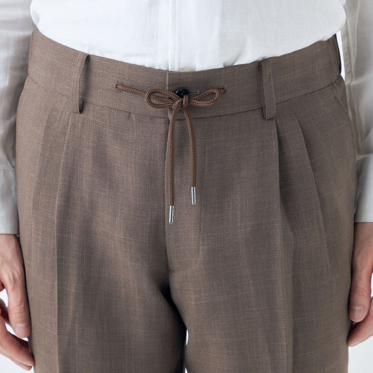 シルバーライン 【RBC】【春夏】3釦段返りシングルスーツ 2タック/ブラウン/パッチポケット/ドローコード&ウエストシャーリング/※パンツ裾上げ済仕様 茶中間