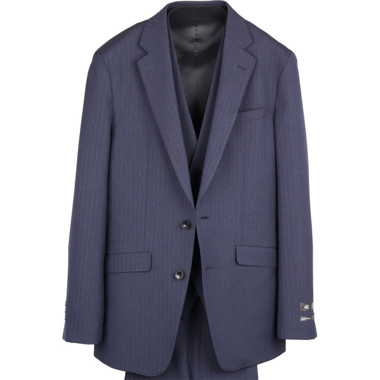 スーツセレクト 【WEB限定/OUTLET】【SLIM TAPERED_2】【年間】2釦シングルスリーピーススーツ 0タック/ネイビー×ヘリンボーンストライプ/4S/※パンツ裾上げ済仕様 ネイビー系(紺)