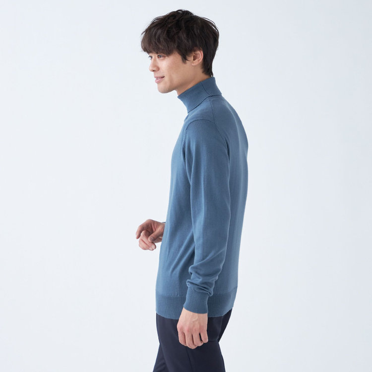 スーツセレクト 【RBC】【秋冬】ウール100％タートルネックニットセーター/ブルー/ZEGNA BARUFFA/マシンウォッシャブル 青中間
