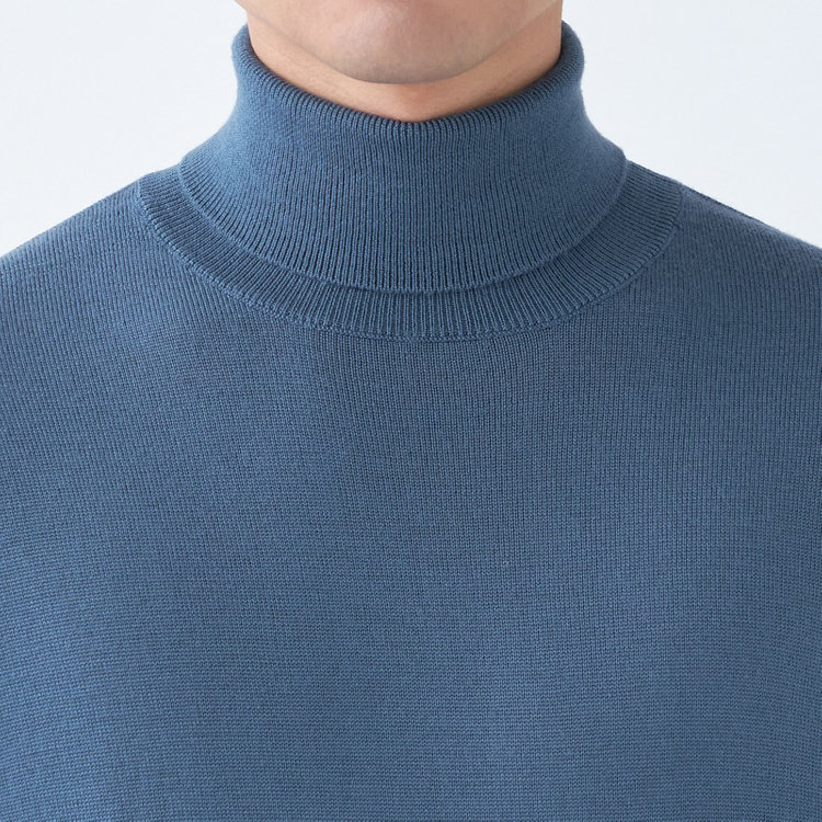 スーツセレクト 【RBC】【秋冬】ウール100％タートルネックニットセーター/ブルー/ZEGNA BARUFFA/マシンウォッシャブル 青中間