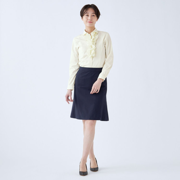 スーツセレクト 【SUIT SELECT×Samantha Thavasa】【長袖】リボン&フリル取り外しスキッパー/イエロー×ドビーストライプ/形態安定 イエロー系(黄)