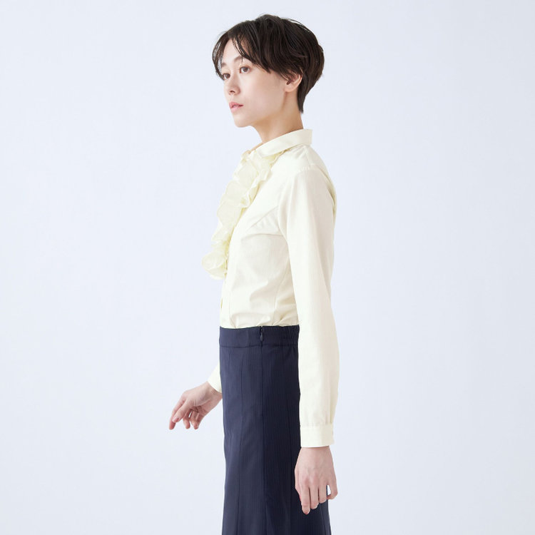 スーツセレクト 【SUIT SELECT×Samantha Thavasa】【長袖】リボン&フリル取り外しスキッパー/イエロー×ドビーストライプ/形態安定 イエロー系(黄)