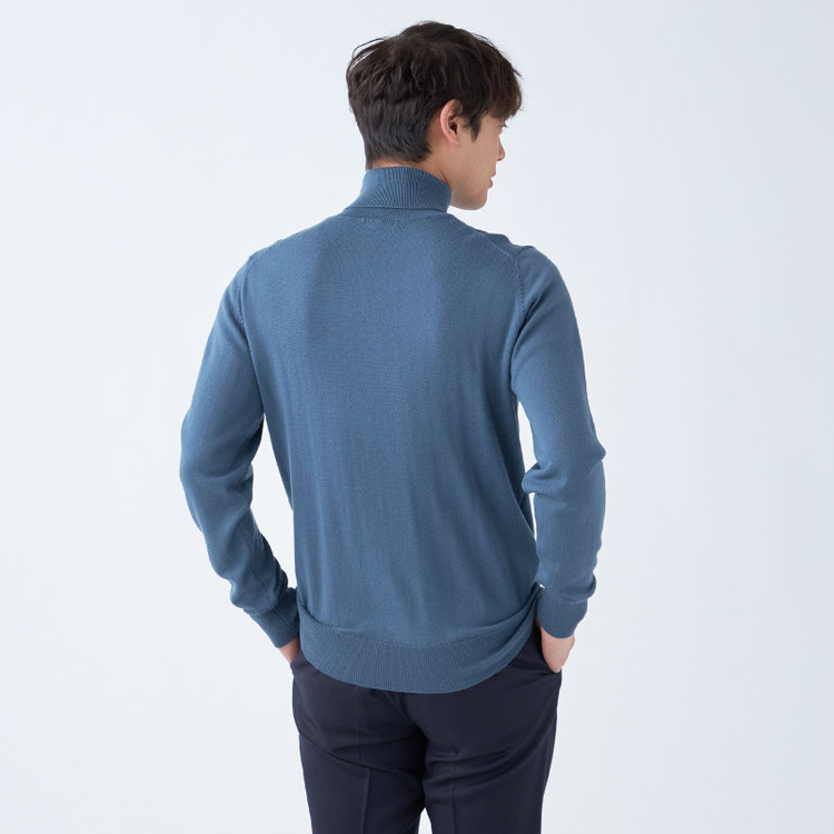 スーツセレクト 【RBC】【秋冬】ウール100％タートルネックニットセーター/ブルー/ZEGNA BARUFFA/マシンウォッシャブル 青中間