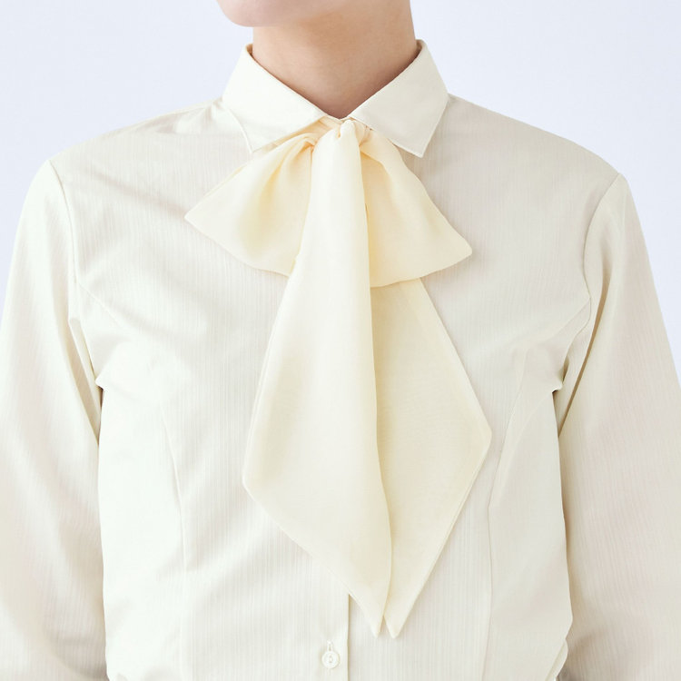 スーツセレクト 【SUIT SELECT×Samantha Thavasa】【長袖】リボン&フリル取り外しスキッパー/イエロー×ドビーストライプ/形態安定 イエロー系(黄)