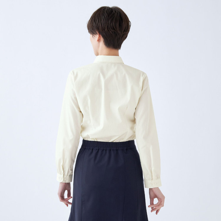 スーツセレクト 【SUIT SELECT×Samantha Thavasa】【長袖】リボン&フリル取り外しスキッパー/イエロー×ドビーストライプ/形態安定 イエロー系(黄)