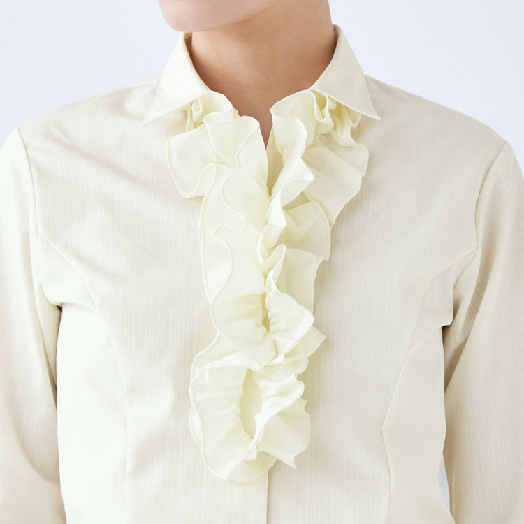 スーツセレクト 【SUIT SELECT×Samantha Thavasa】【長袖】リボン&フリル取り外しスキッパー/イエロー×ドビーストライプ/形態安定 イエロー系(黄)