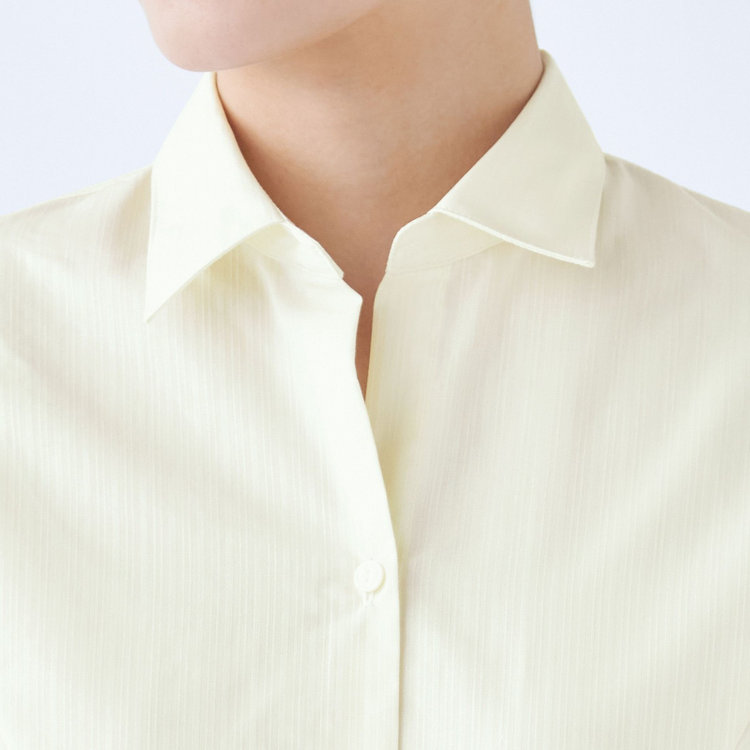 スーツセレクト 【SUIT SELECT×Samantha Thavasa】【長袖】リボン&フリル取り外しスキッパー/イエロー×ドビーストライプ/形態安定 イエロー系(黄)