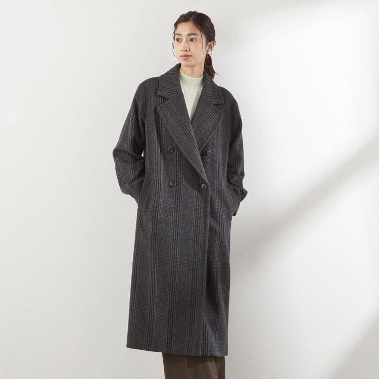 ダブルブレストロングチェスターコート/ネイビー＆ブラウン