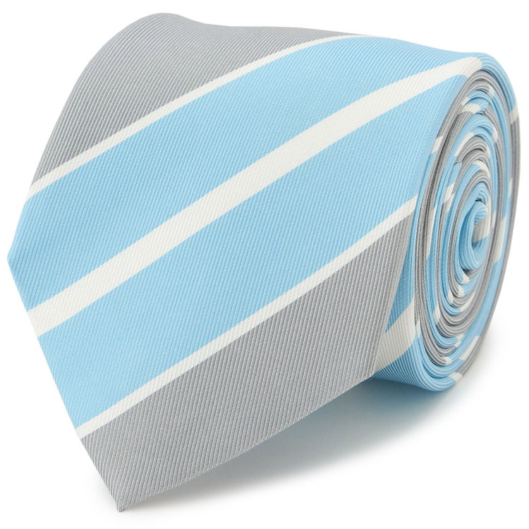 ブラックライン 【BLACK LINE】シルクストライプネクタイ 7.5cm幅/グレー×サックス×ホワイト その他