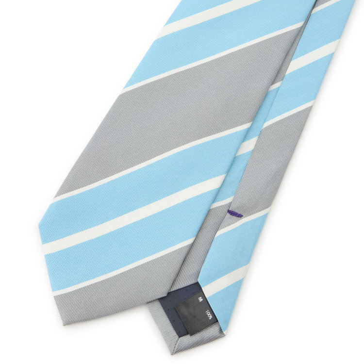 ブラックライン 【BLACK LINE】シルクストライプネクタイ 7.5cm幅/グレー×サックス×ホワイト その他