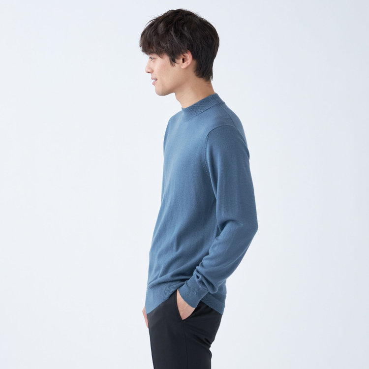 スーツセレクト 【発送在庫あり】【RBC】【秋冬】ウール100%モックネックニットセーター/ブルー/ZEGNA BARUFFA/マシンウォッシャブル 青中間
