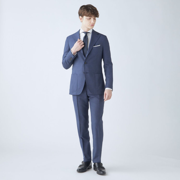 シルバーライン 【CLASSICO TAPERED】【春夏】3釦段返りシングルスーツ 2タック/ネイビー/パッチポケット/ウエストムーブ仕様/MARZOTTO/※パンツ裾直し必要 紺淡色