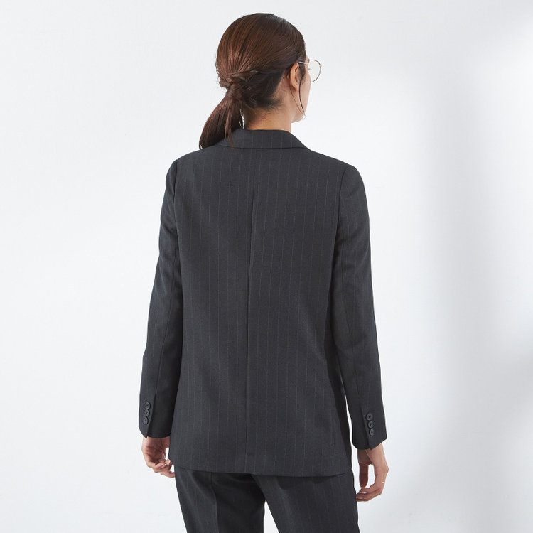 シルバーライン 【SILVER LINE】【秋冬】4釦1掛ダブル パンツスーツ/ブラック×ストライプ/ウォッシャブル/ウエストシャーリング/4S SUSTAINABILITY&ECOLOGY FABRIC/※パンツ裾上げ済仕様 黒