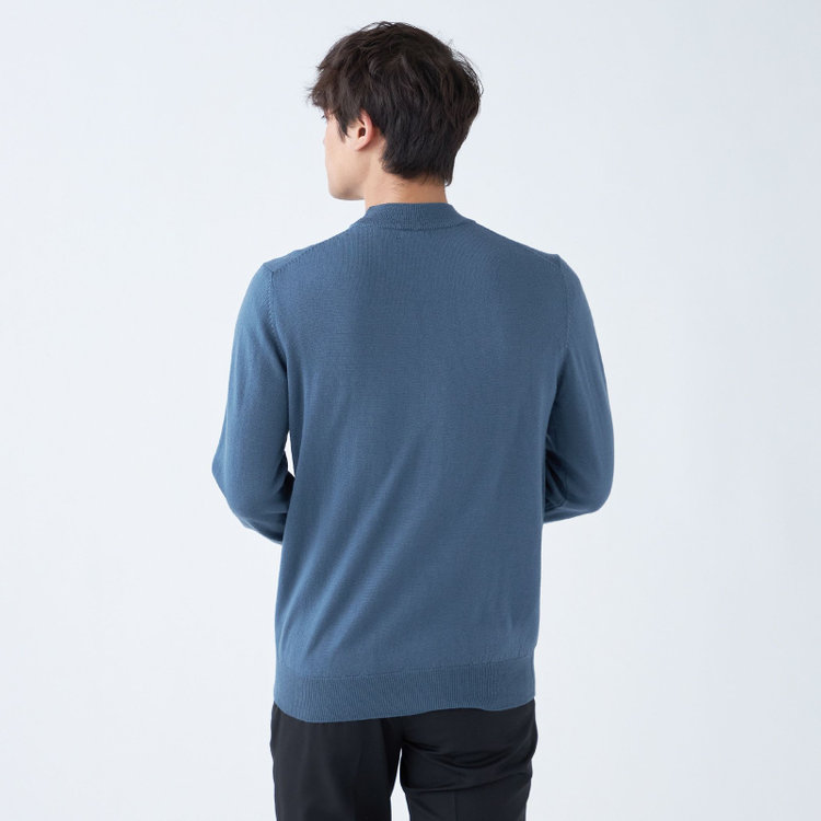 スーツセレクト 【発送在庫あり】【RBC】【秋冬】ウール100%モックネックニットセーター/ブルー/ZEGNA BARUFFA/マシンウォッシャブル 青中間