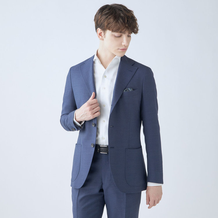シルバーライン 【CLASSICO TAPERED】【春夏】3釦段返りシングルスーツ 2タック/ネイビー/パッチポケット/ウエストムーブ仕様/MARZOTTO/※パンツ裾直し必要 紺淡色