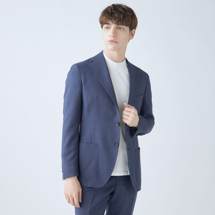 シルバーライン 【CLASSICO TAPERED】【春夏】3釦段返りシングルスーツ 2タック/ネイビー/パッチポケット/ウエストムーブ仕様/MARZOTTO/※パンツ裾直し必要 紺淡色