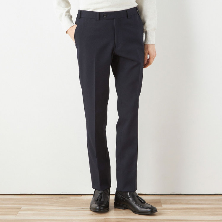 ブラックライン 【SLIM TAPERED_2】【年間】2釦シングルテーパードパンツスーツ 0タック/ネイビー/ウエストシャーリング/4S/※パンツ裾上げ済仕様 紺中間