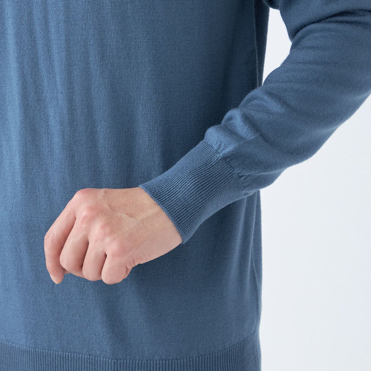 スーツセレクト 【発送在庫あり】【RBC】【秋冬】ウール100%モックネックニットセーター/ブルー/ZEGNA BARUFFA/マシンウォッシャブル 青中間