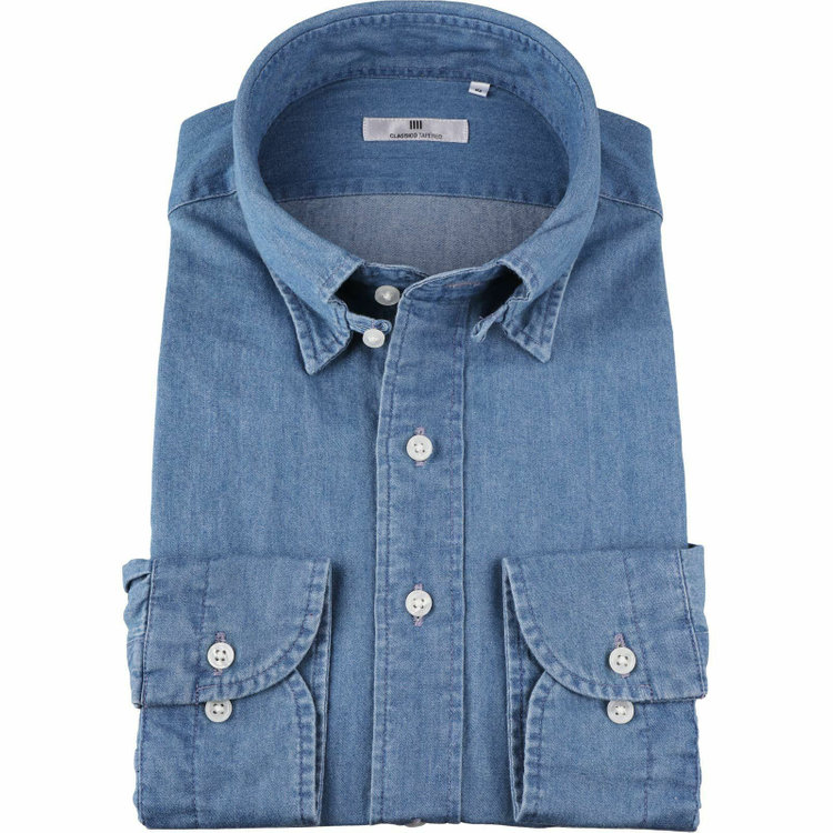 SUIT SELECT　アウトレット 【WEB限定/OUTLET B級品/汚れ・変色・日焼け・キズ等有】【CLASSICO TAPERED】タブカラードレスワイシャツ/ブルー+インディゴ染 青中間