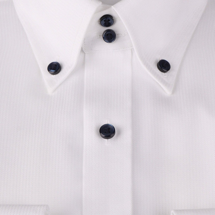 ブラックライン 【WEB限定/OUTLET】【BL】【形態安定】ドゥエボットーニボタンダウンドレスワイシャツ/ホワイト×ドビーストライプ/襟裏テープ：ネイビー×ホワイトドット/釦・釦付糸：ネイビー ホワイト系(白)