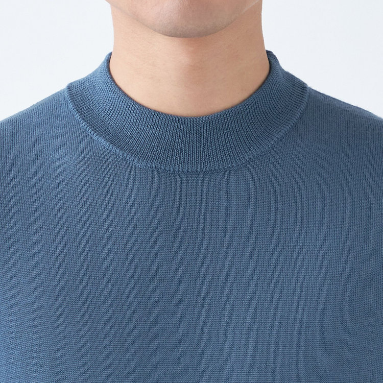 スーツセレクト 【発送在庫あり】【RBC】【秋冬】ウール100%モックネックニットセーター/ブルー/ZEGNA BARUFFA/マシンウォッシャブル 青中間