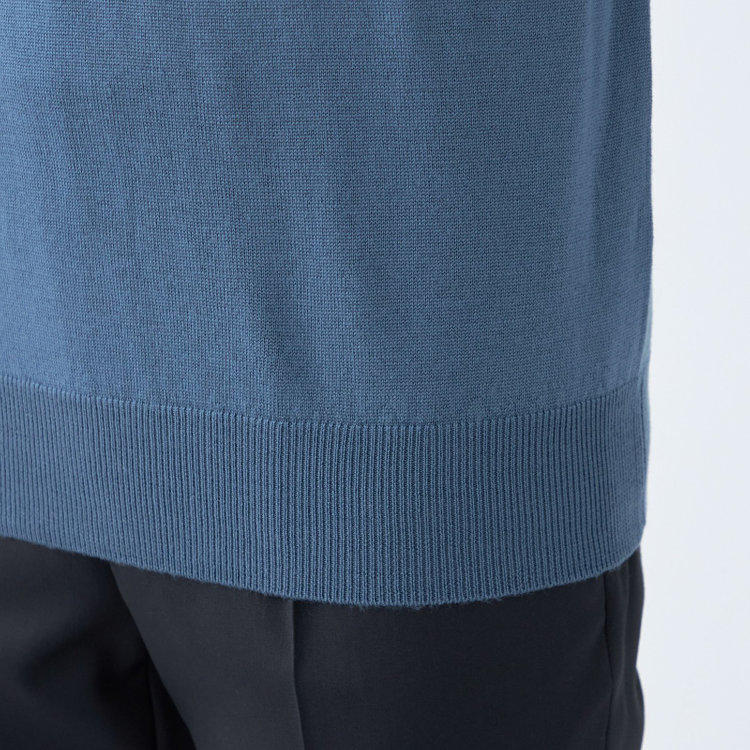 スーツセレクト 【発送在庫あり】【RBC】【秋冬】ウール100%モックネックニットセーター/ブルー/ZEGNA BARUFFA/マシンウォッシャブル 青中間